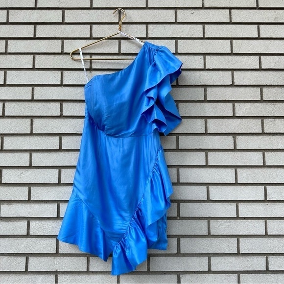 Bardot Lucia One Shoulder Frill Dress Blue - Picture 3 of 13